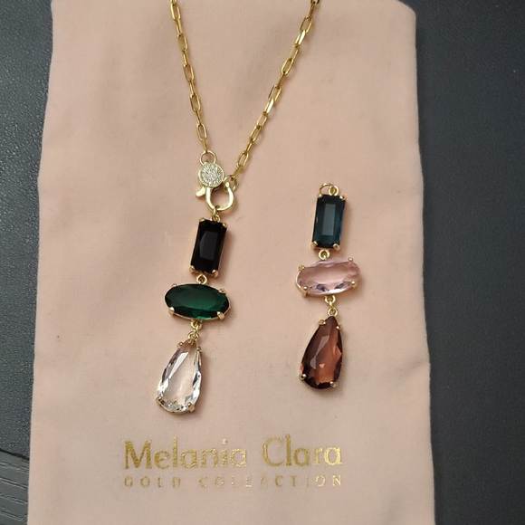 Melania Clara Jewelry - Melania Clara Gold Necklace and with Multicolored Gems And Extra Gems